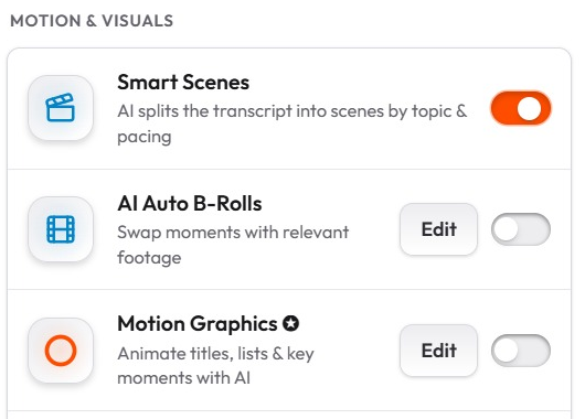 An episode structured into scenes for clipping in captionrich